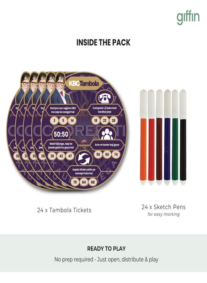 Giffin KBC Tambola Tickets with Sketch Pens | Kaun Banega Crorepati Themed Party Housie Game | Perfect for Kitty Parties, Family Gatherings & Festive Events (Pack of 24 Tickets, Classic Edition) - Image 2